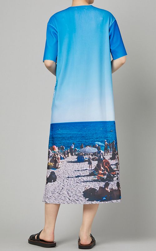 プリントリブハーフスリーブワンピース