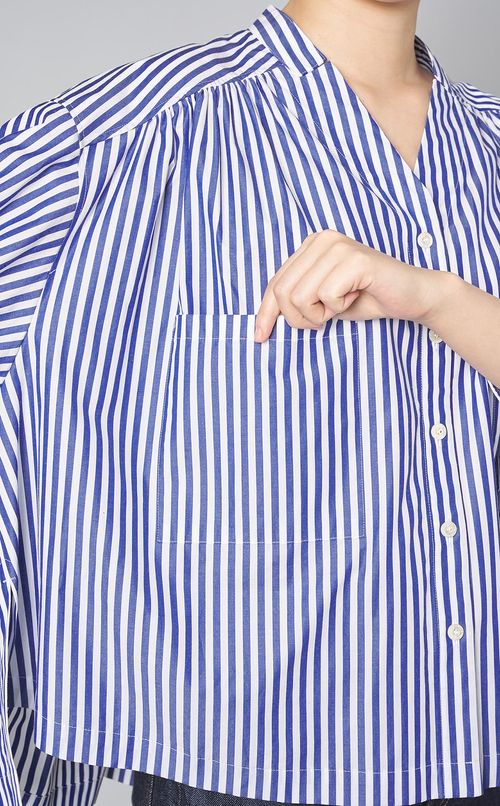 ストライプギャザーショートシャツ