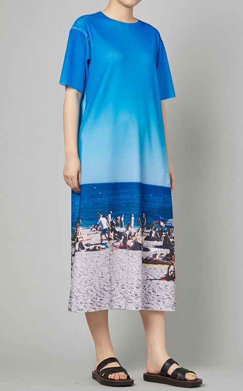 プリントリブハーフスリーブワンピース