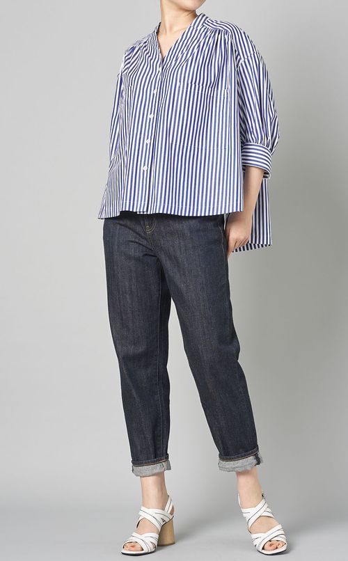 ストライプギャザーショートシャツ