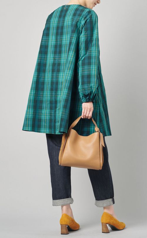 チェックフレアロングブラウス