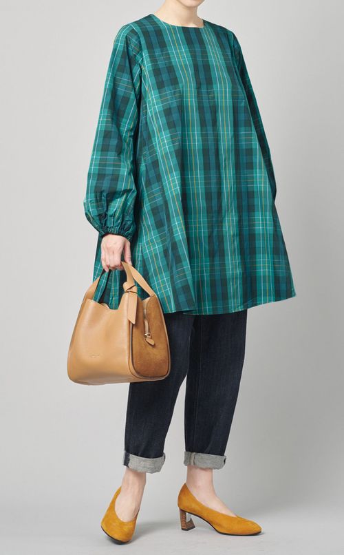 チェックフレアロングブラウス