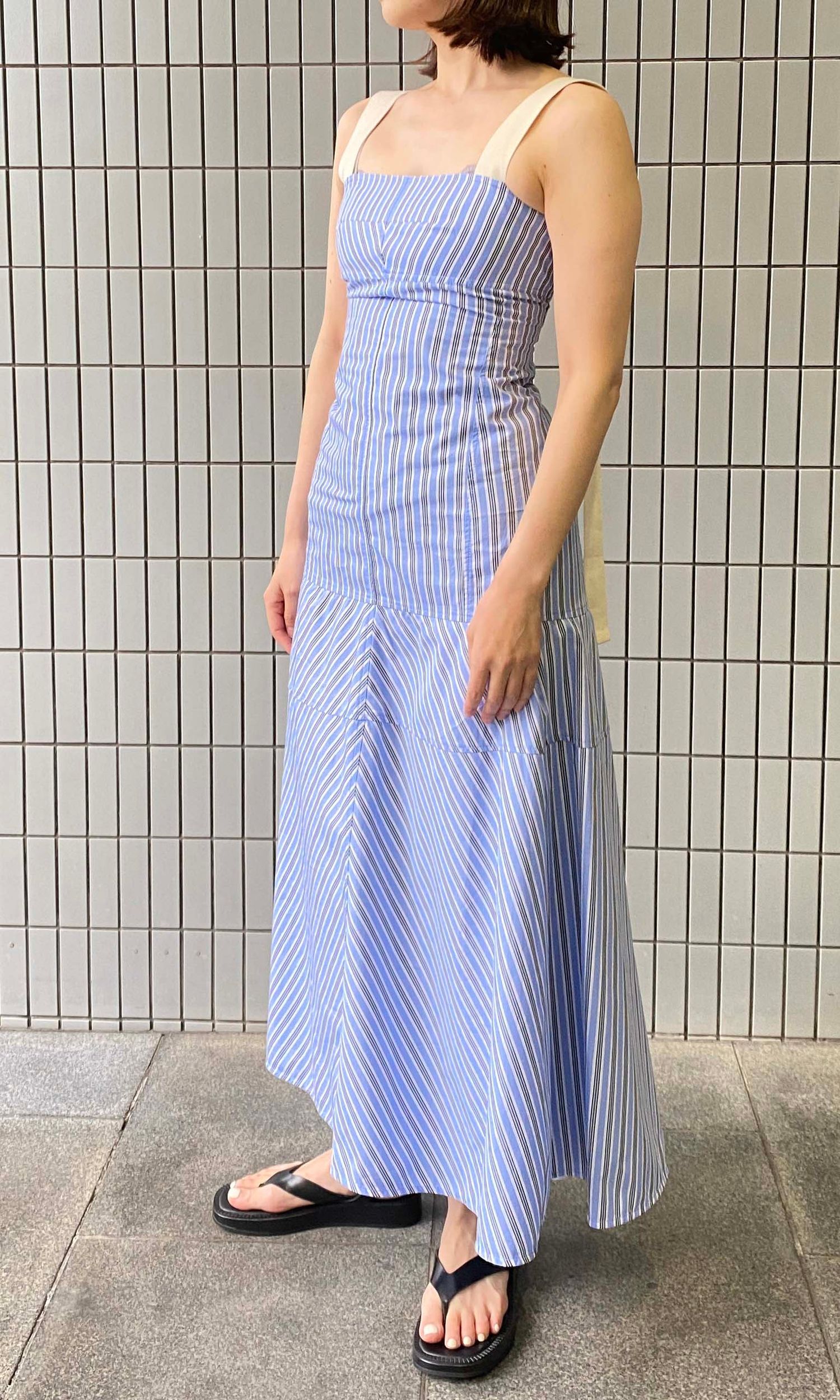 【Victoria Beckham】ライトコットンブレンドニットロングドレス Victoria Beckham｜コットンストライプロングドレス