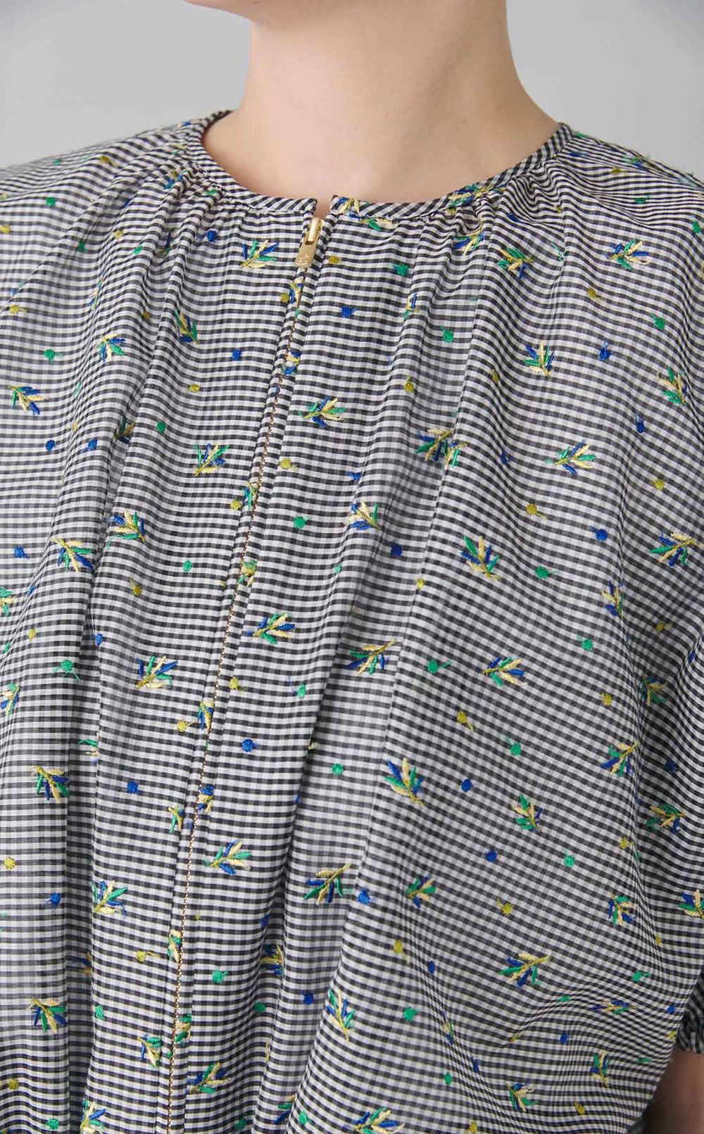 ギンガムバルーンジップブルゾン