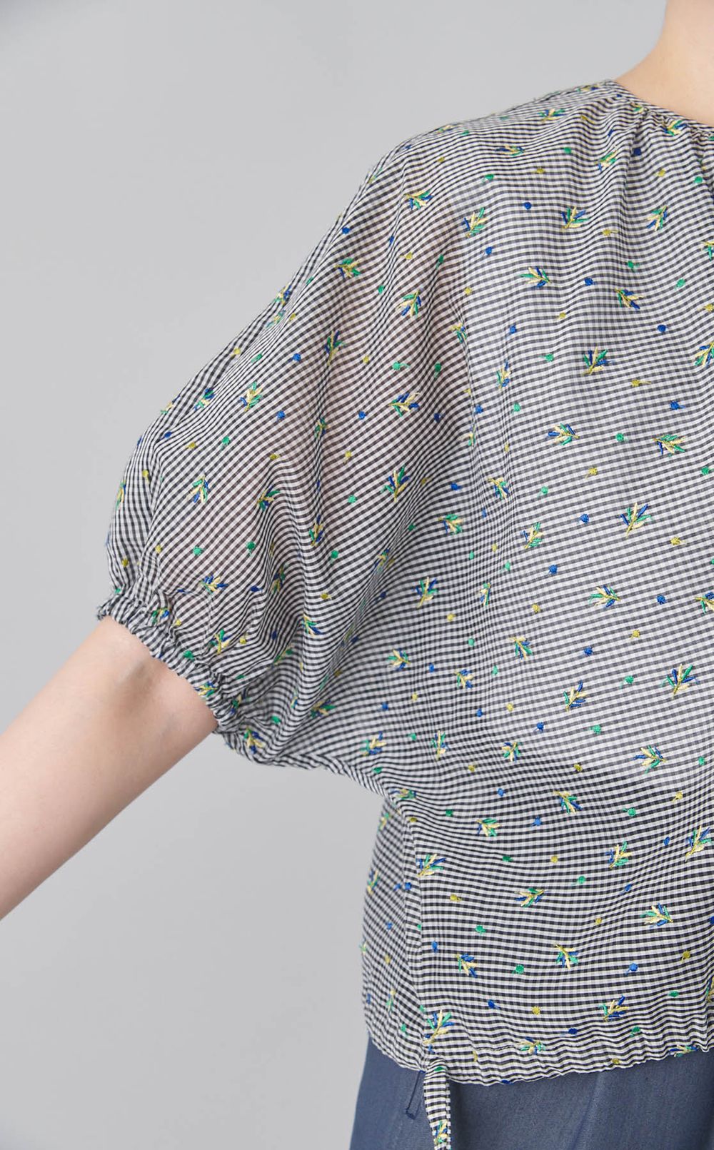 ギンガムバルーンジップブルゾン