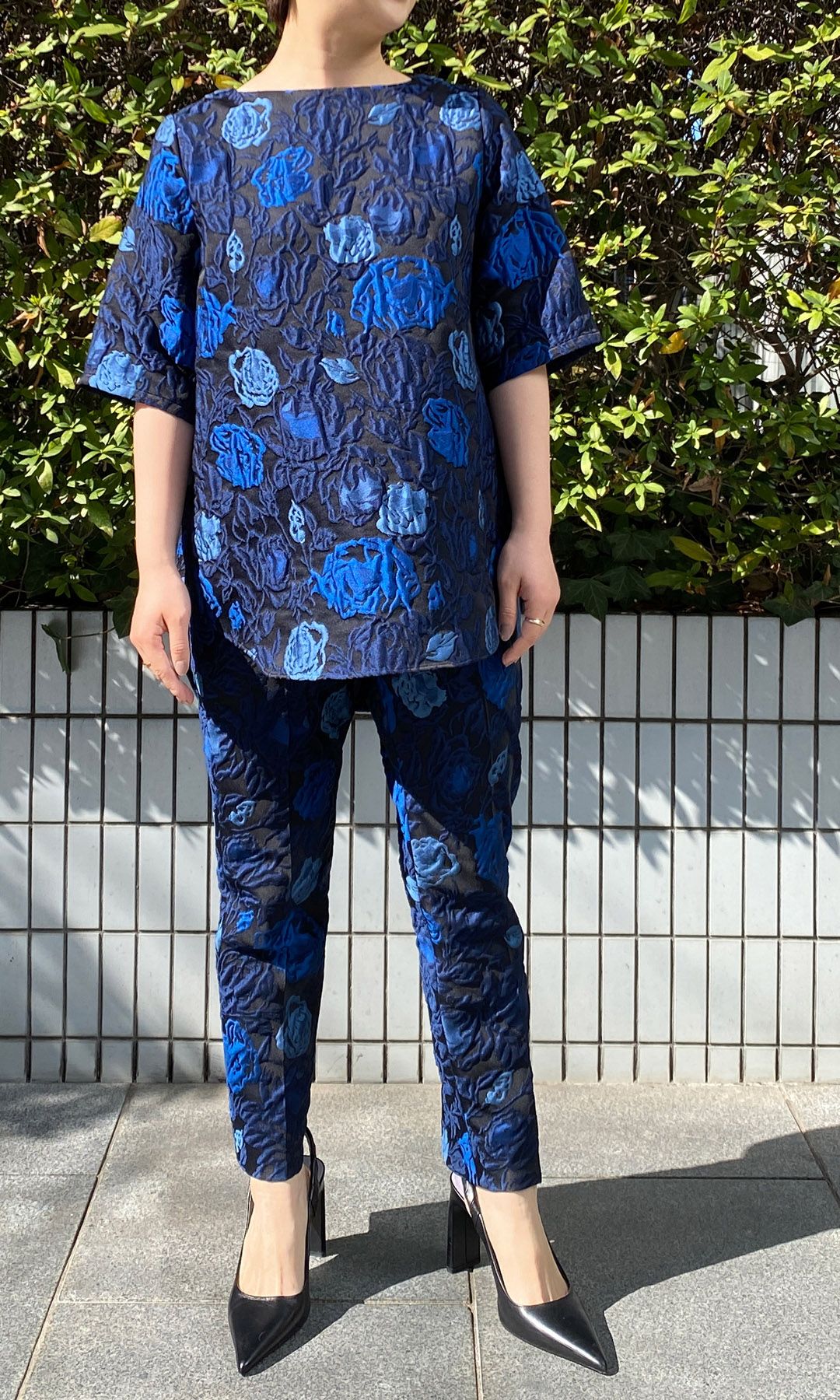 【美品】M-fil エムフィル パンツ フラワージャガード ブラック 38サイズ M・fil｜フラワージャガードパンツ