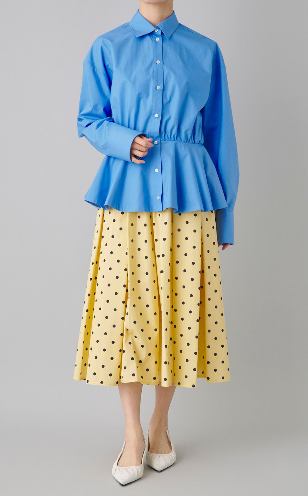 コットンポプリンペプラムシャツ