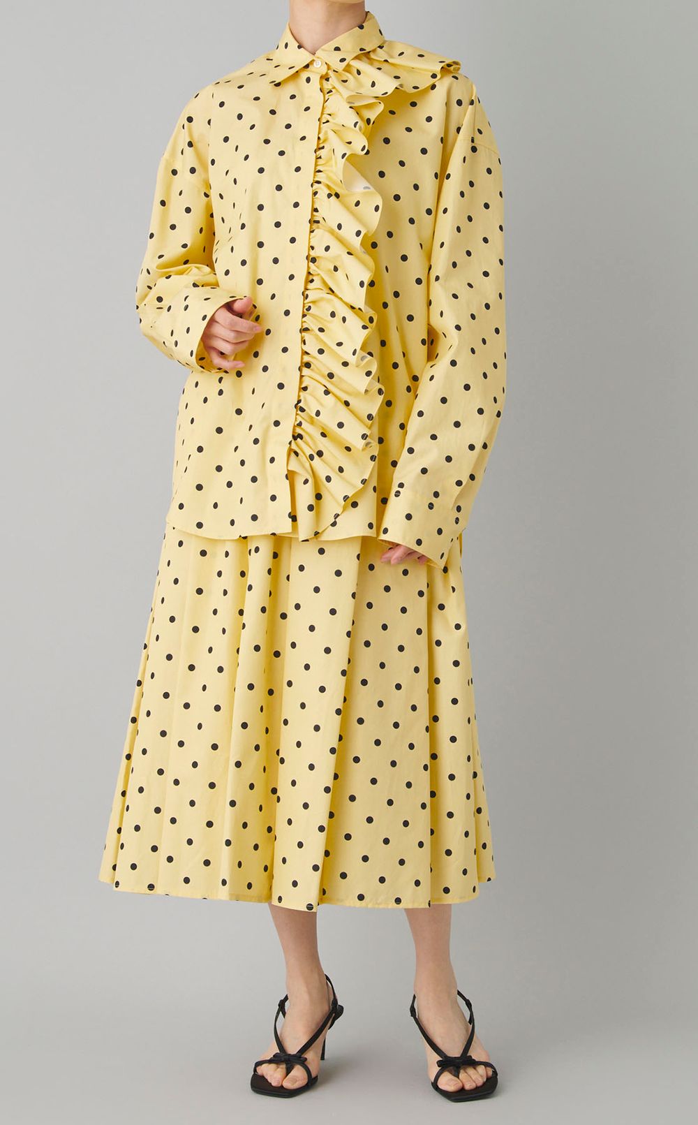 2wayフリルフロントドットシャツ