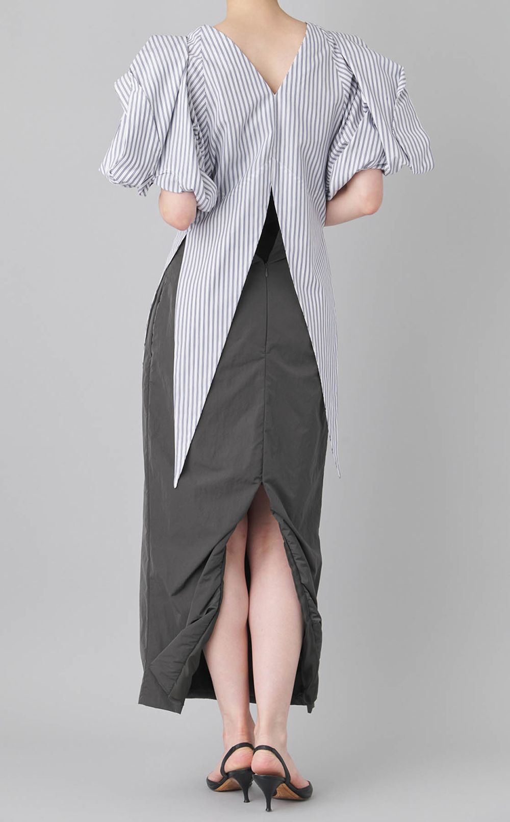 コットンストライプギャザーブラウス