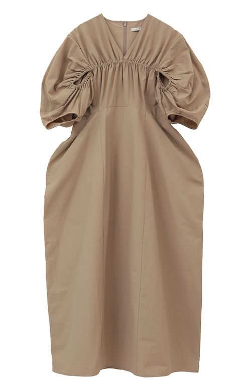 Vネックギャザーワンピース