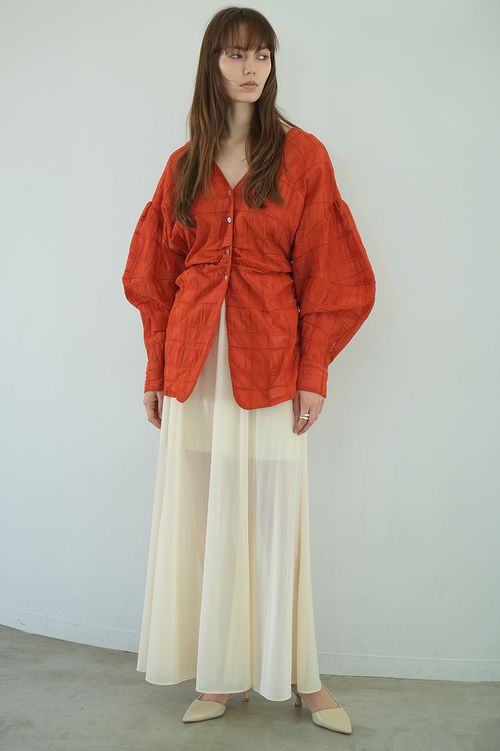 シアーチェックタックウエストブラウス