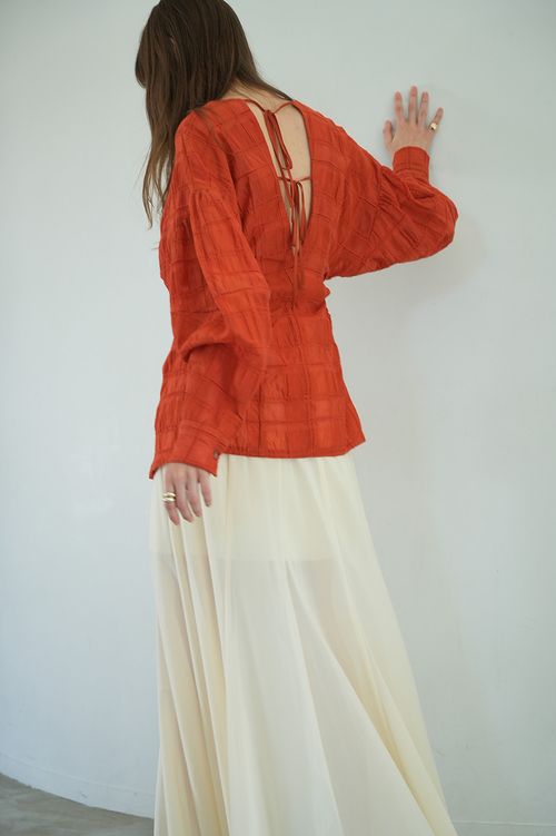 シアーチェックタックウエストブラウス