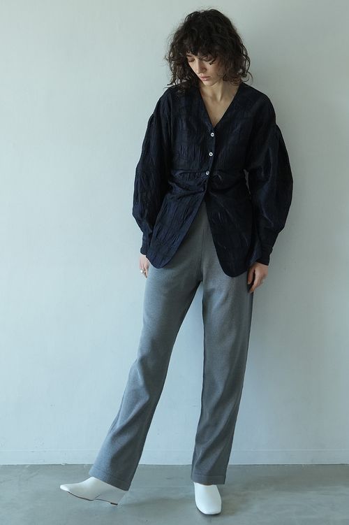 シアーチェックタックウエストブラウス