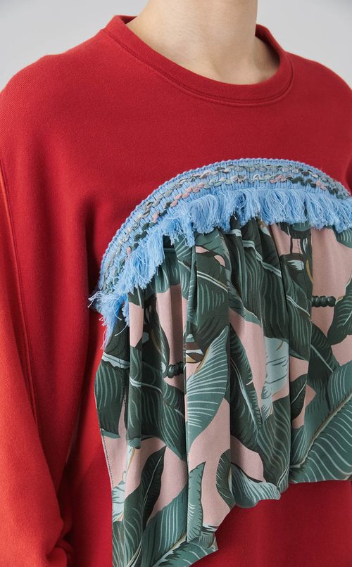 【roop】プリントフリル＆フリンジ付きスウェット