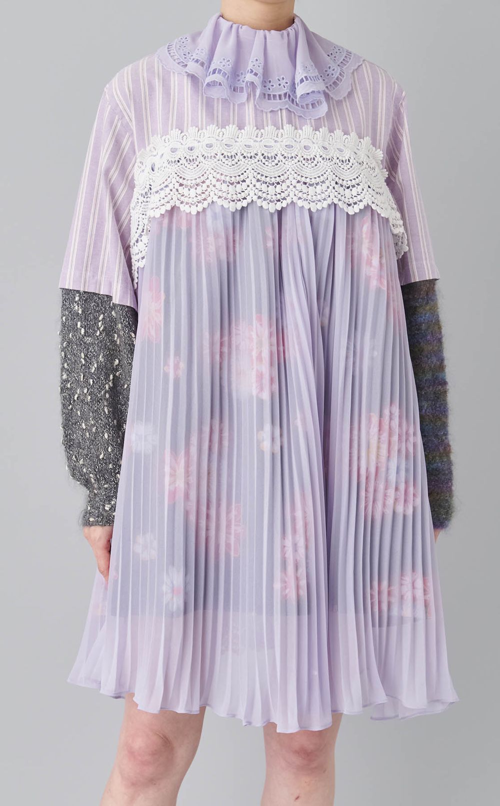 【roop】2WAY シャツレースミニワンピース