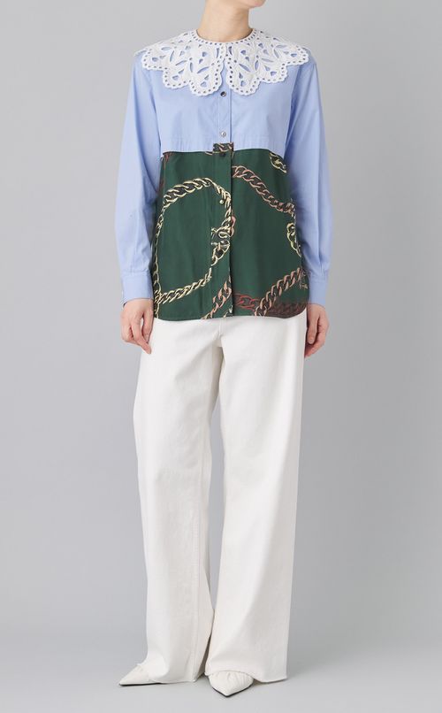 【roop】レース衿ドッキングシャツ