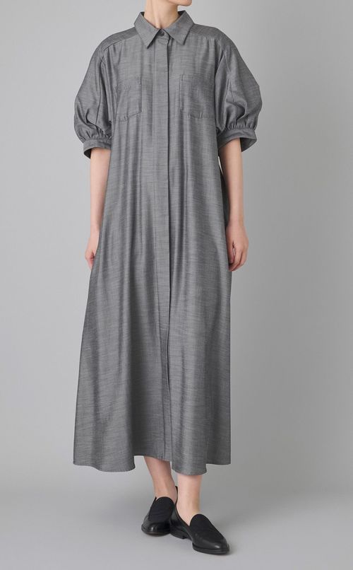 ギャザーフレアシャツワンピース