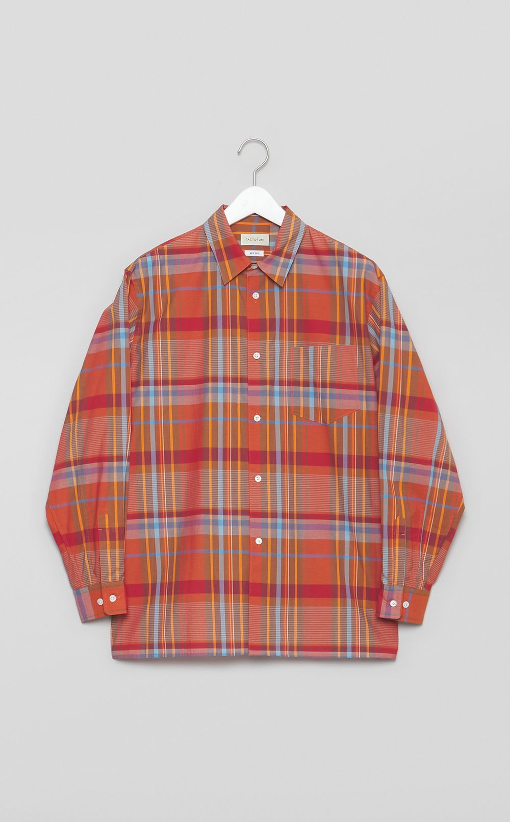 コットンチェックスクエアヘムシャツ