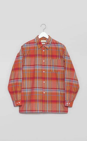 コットンチェックスクエアヘムシャツ