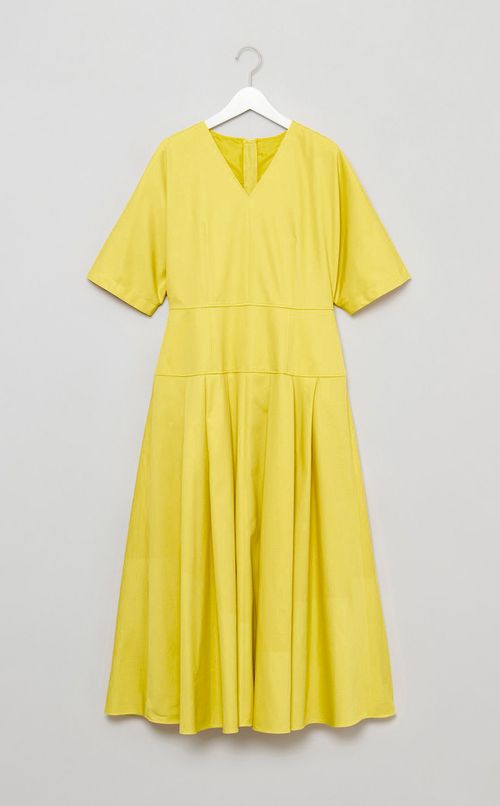 コットンツイルVネックワンピース