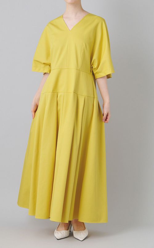 コットンツイルVネックワンピース
