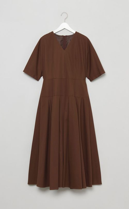 コットンツイルVネックワンピース