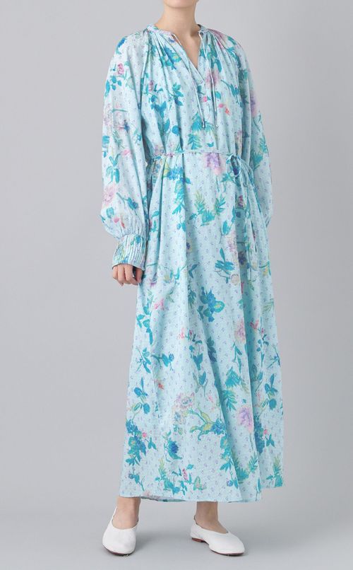 ドットドビーフラワーギャザーワンピース