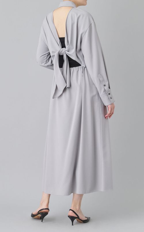 フラワー刺繍シャツワンピース