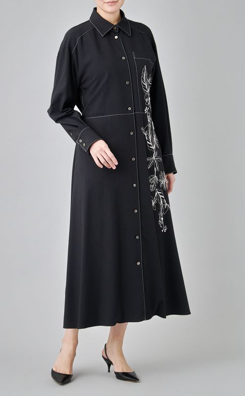 フラワー刺繍シャツワンピース