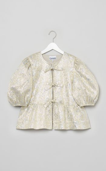 メタリックリボンペプラムブラウス