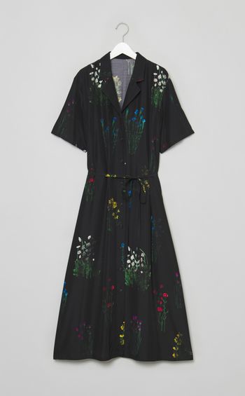 フラワープリントオープンカラーワンピース