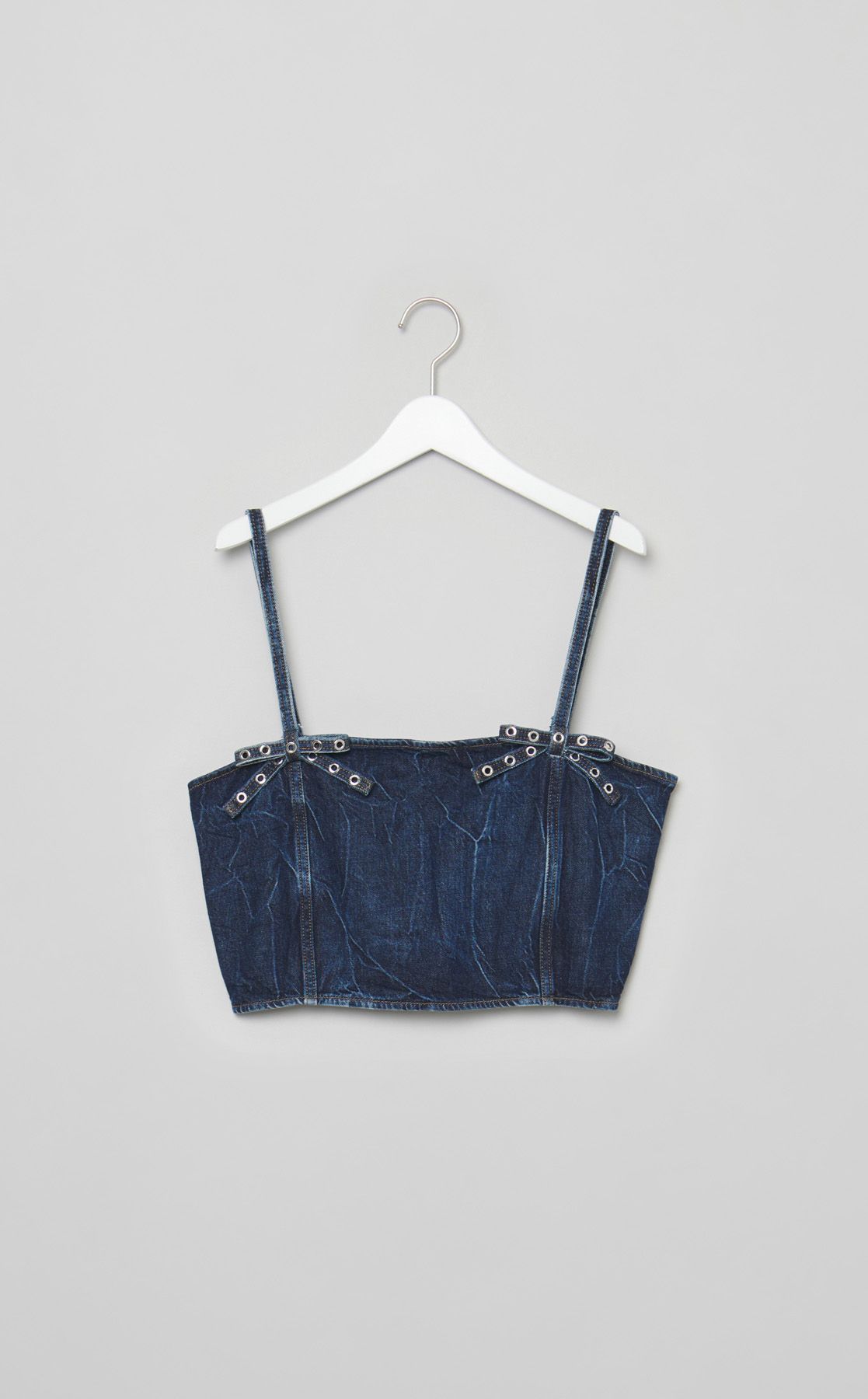 GANNI|ハトメリボンデニムストラップトップ GANNI|ハトメリボンデニムストラップトップ