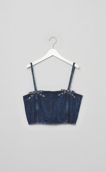 ハトメリボンデニムストラップトップ