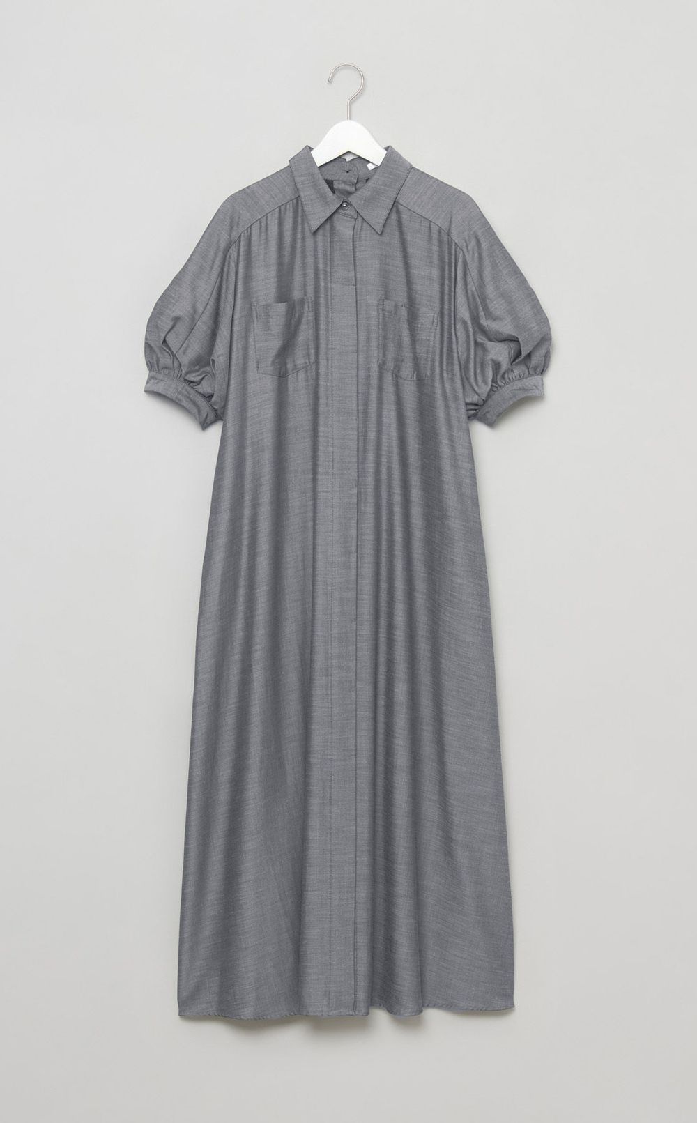 ギャザーフレアシャツワンピース