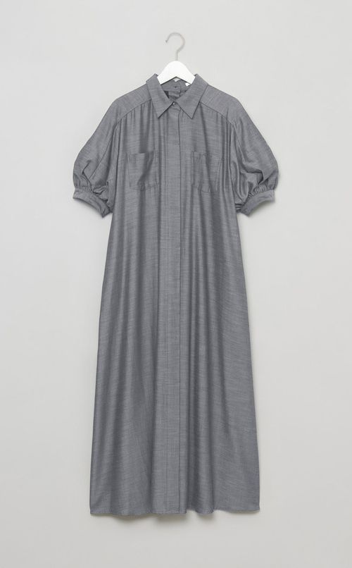 ギャザーフレアシャツワンピース