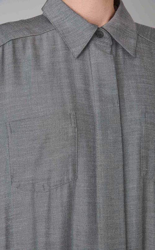 ギャザーフレアシャツワンピース