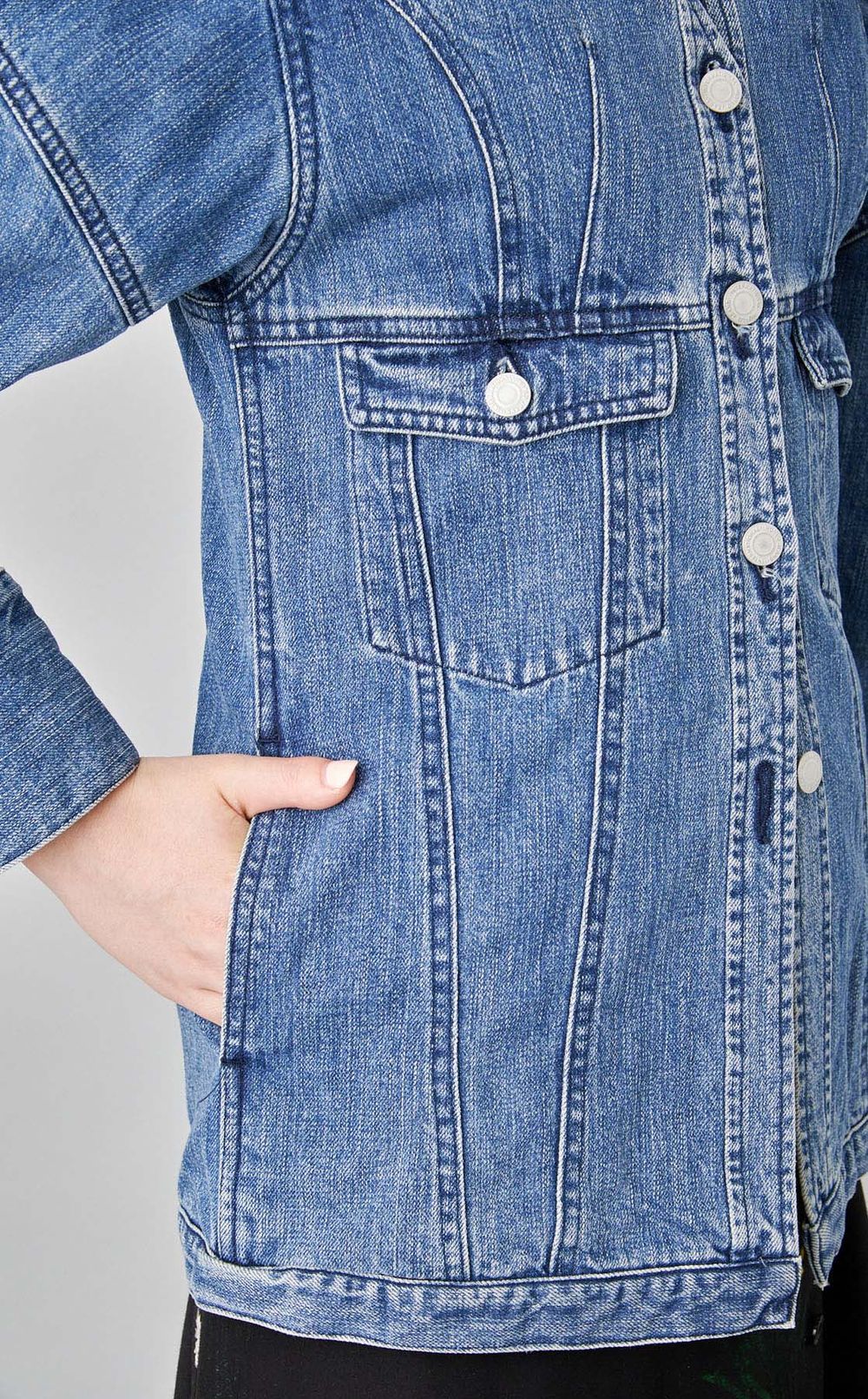 ノーカラーウォッシュドデニムブルゾン