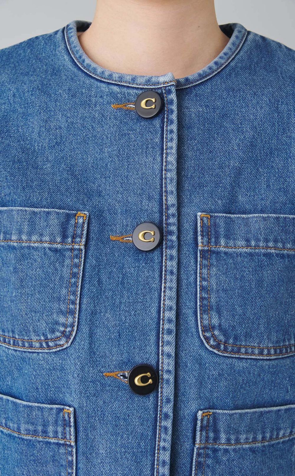 デニムノーカラー4ポケットジャケット