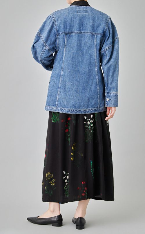 ノーカラーウォッシュドデニムブルゾン