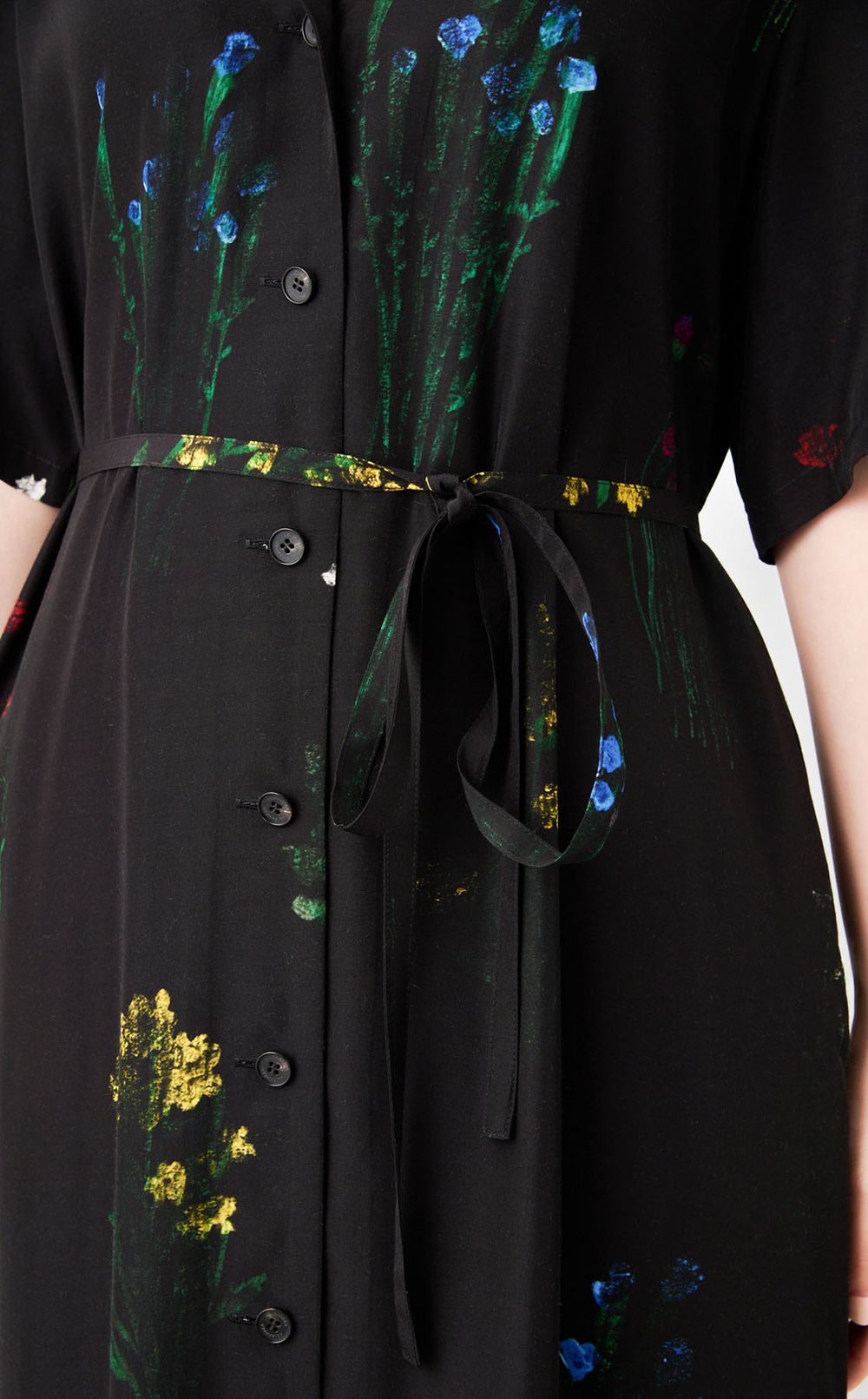 フラワープリントオープンカラーワンピース