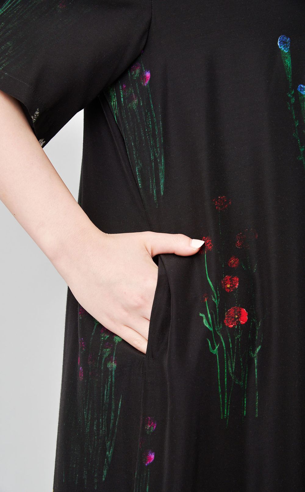 フラワープリントオープンカラーワンピース