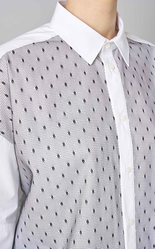 コットンポプリンレース半袖シャツ