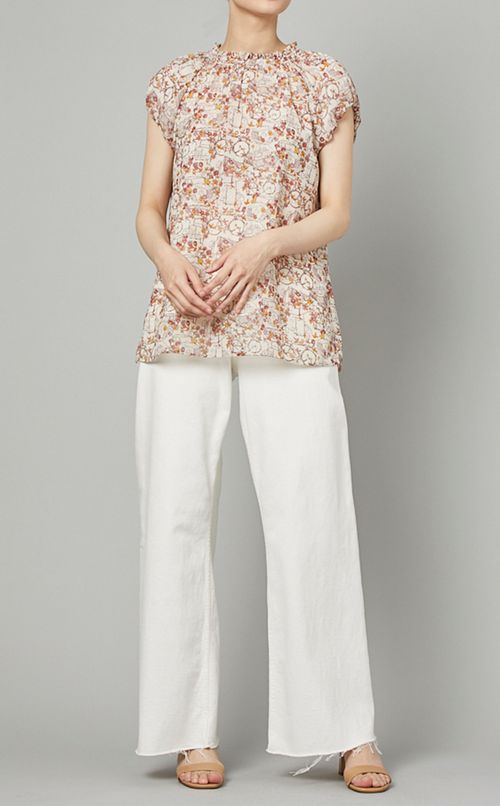 プリントギャザーネックブラウス