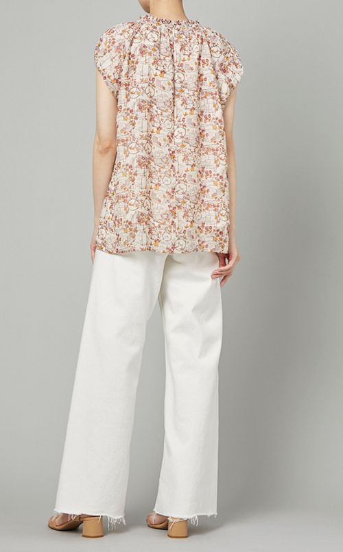 プリントギャザーネックブラウス