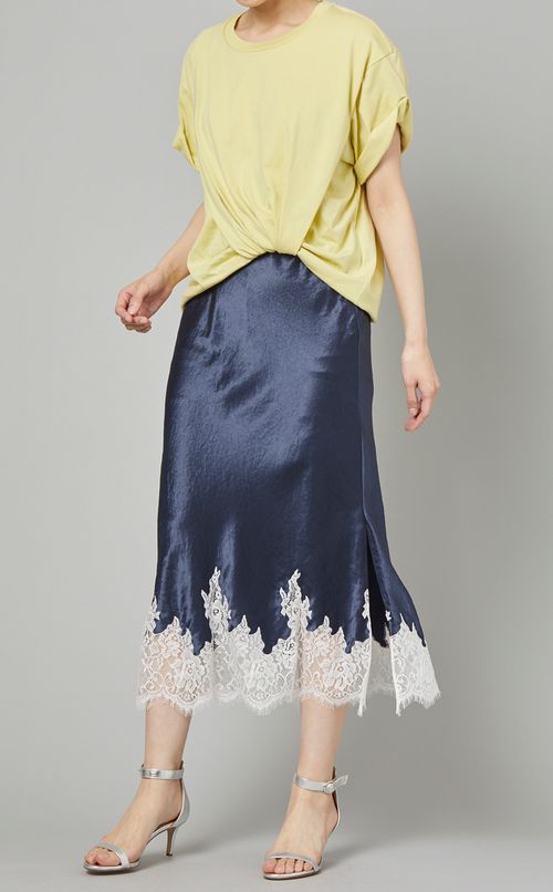 力ットソー切替レーススカートワンピース