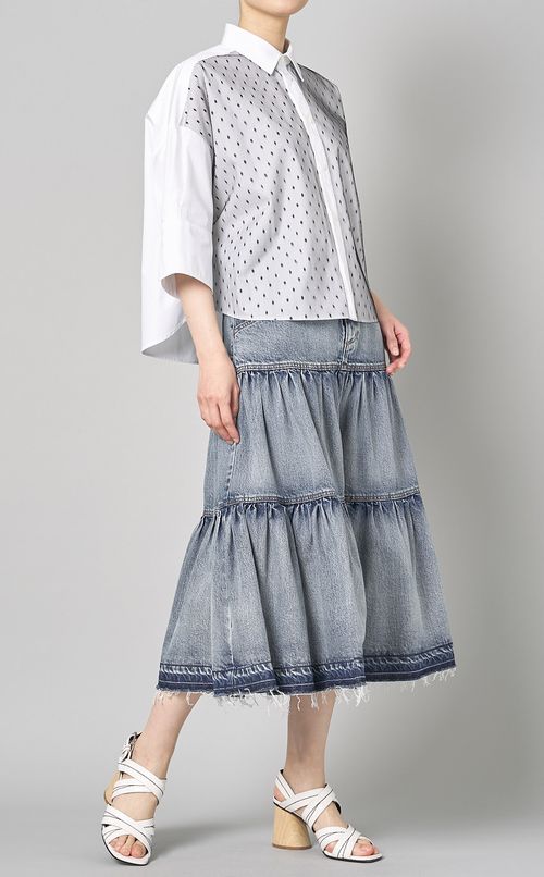 コットンポプリンレース半袖シャツ