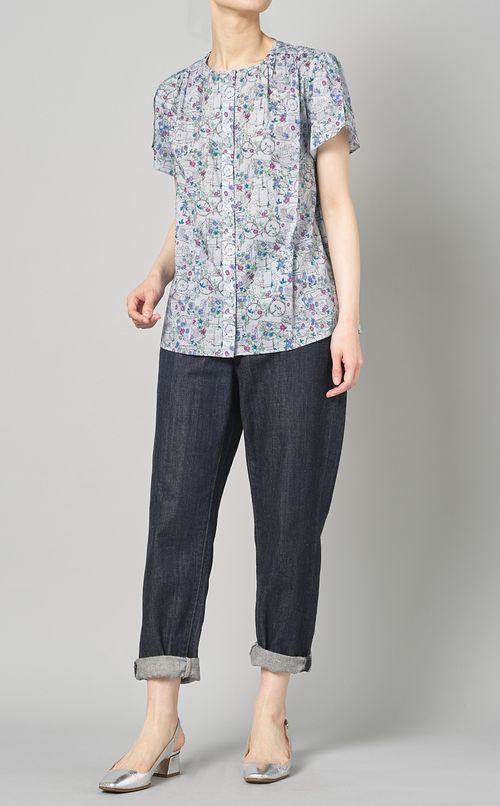 プリントギャザーネックブラウス