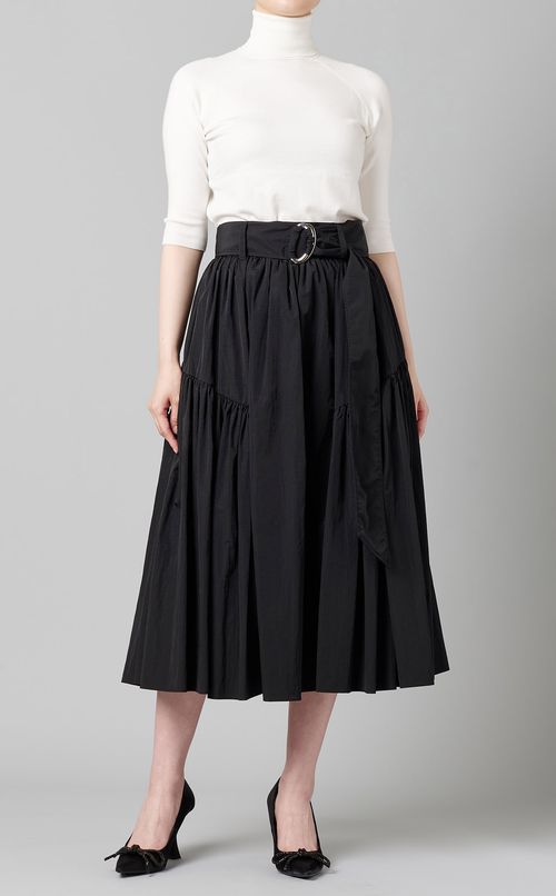 シャンブレーティアードベルト付スカート