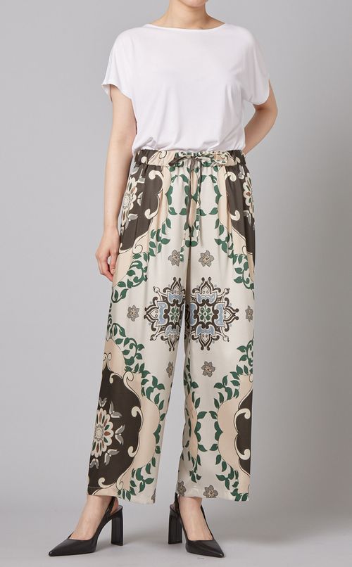 ダマスクプリントワイドストレートパンツ