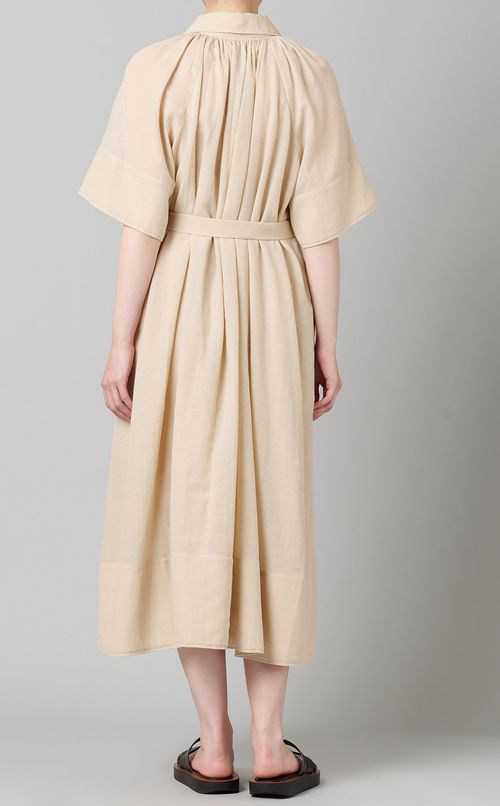 コットンレースアップギャザーワンピース